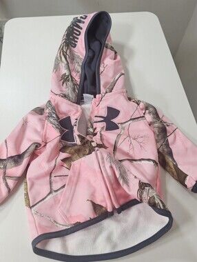 Under Armour Zip Up Hoodie Jacket - Girls Size 0/3 M - Pink Camo - Polyester